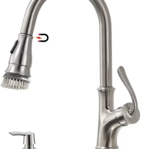 APPASO rétractable Robinet de cuisine avec brosse et distributeur de savon Nickel brossé 159BN