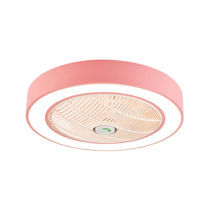 23,5 "de vaste rose/bleu LED Semi encastré minimaliste acrylique rond suspendu ventilateur de plafond lumière pour le salon