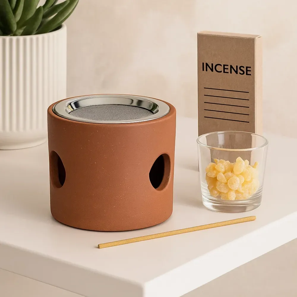 Ampoule xénon stroboscopique Brûleur d'encens terre cuite + tamis inox