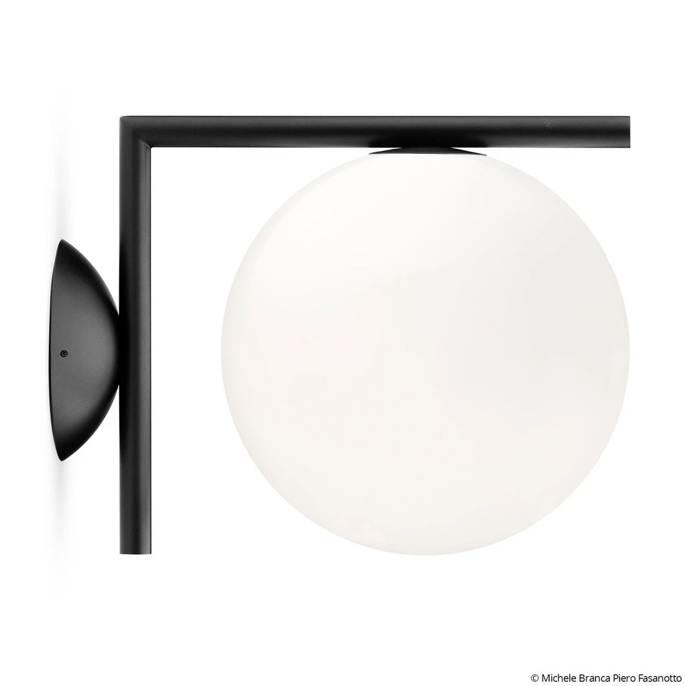 FLOS IC C/W1 – Applique murale aux coloris noir et blanc opale, Ø 20 cm, style moderne