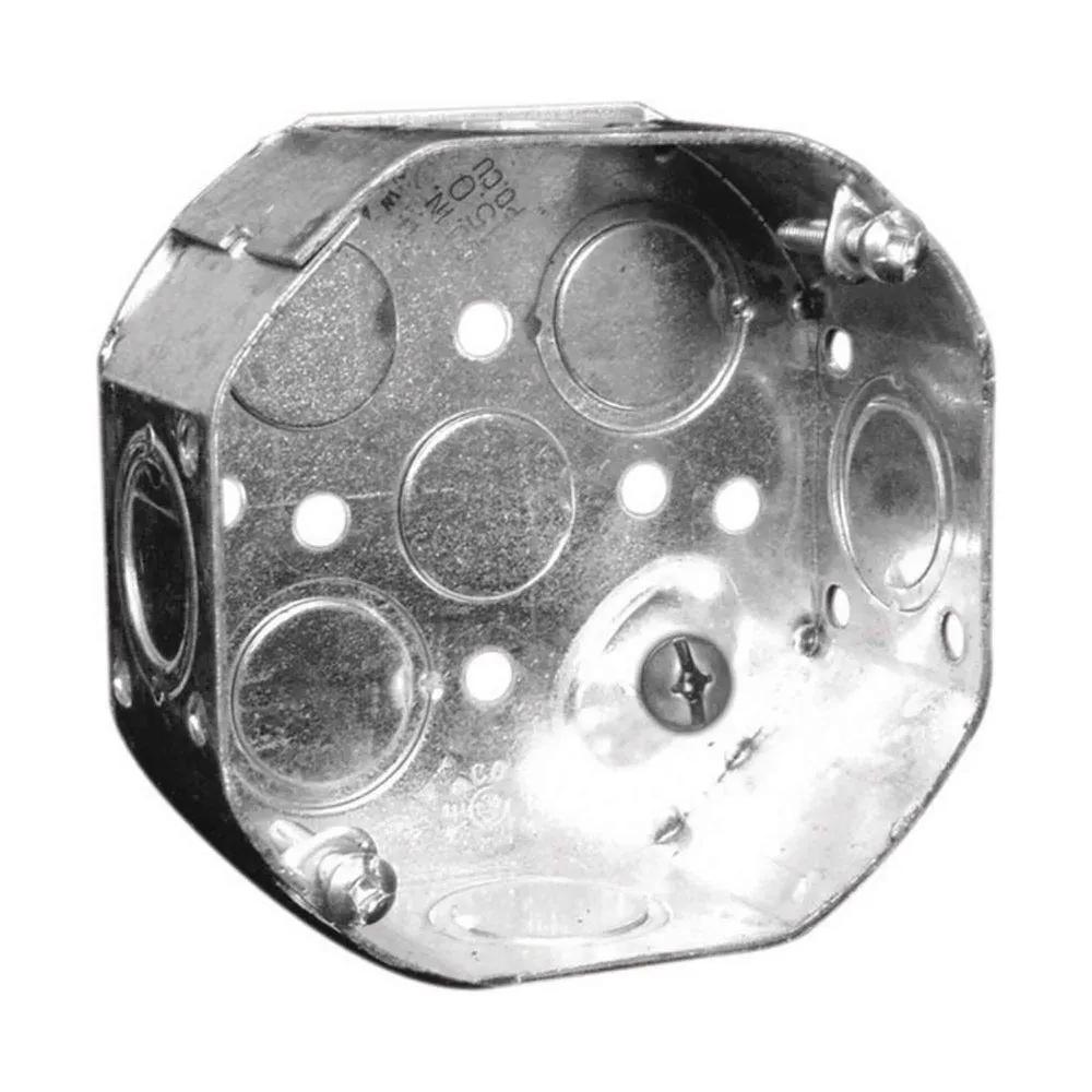 Boîte électrique octogonale de 4'' avec 8 débouchures concentriques, 1-1/2" de profondeur (15 po³) pour passage de câbles