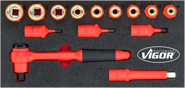 VIGOR Jeu de clés à douilles VDE carré creux 125 mm (1/2 pouce) profil à six pans extérieurs profil à six pans intérieurs...