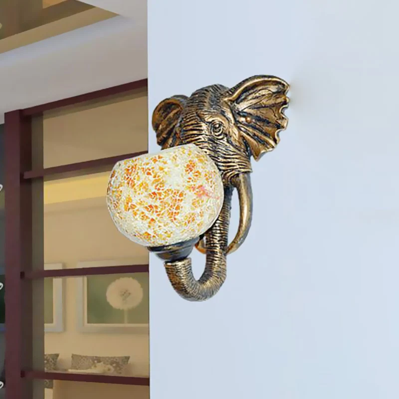 Applique murale de salon à 1 lumière, Globe méditerranéen blanc/rose/jaune avec abat-jour en verre teinté Globe - Compatib...