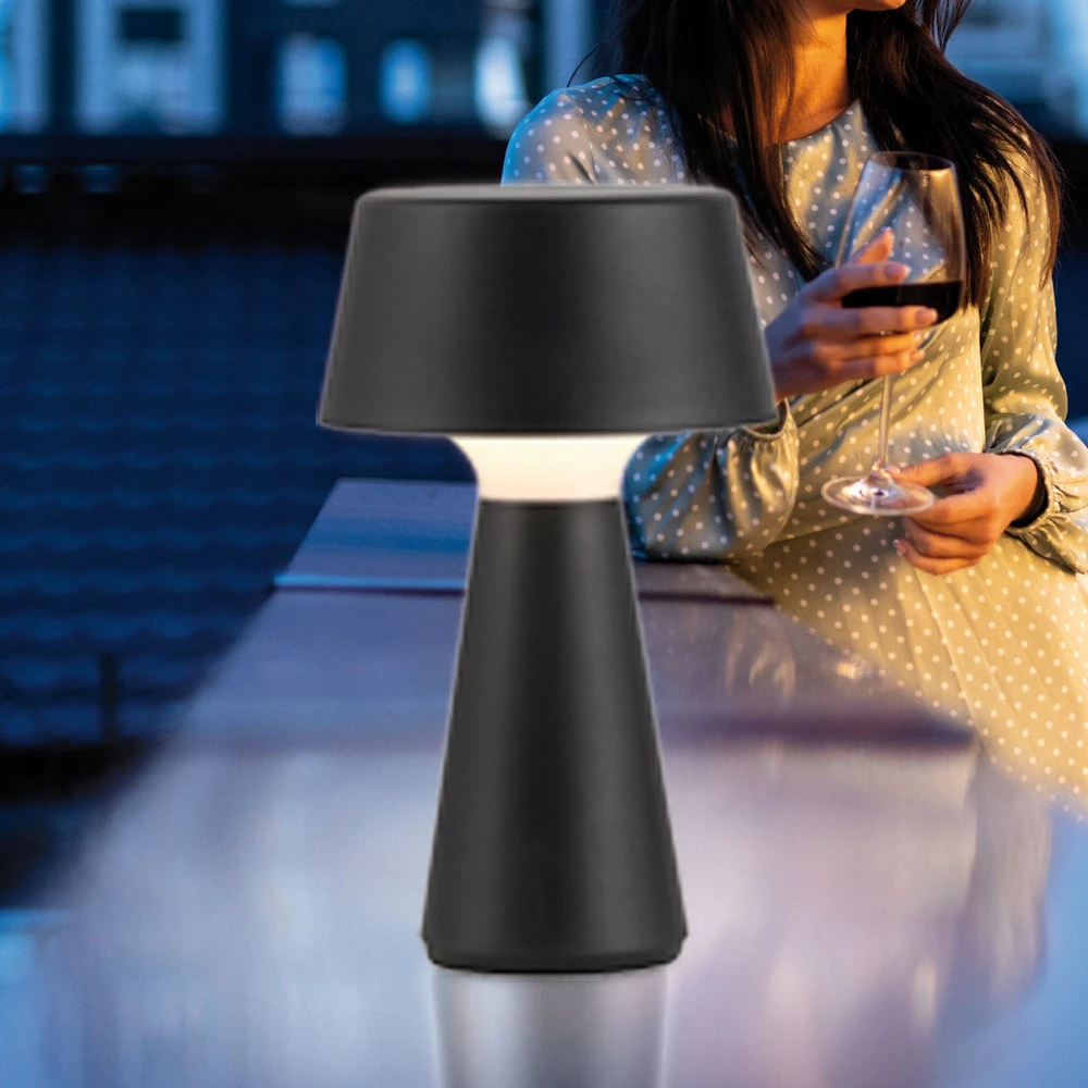JUST LIGHT. Lampe de table LED accumulateur Abera noir Plastique IP54