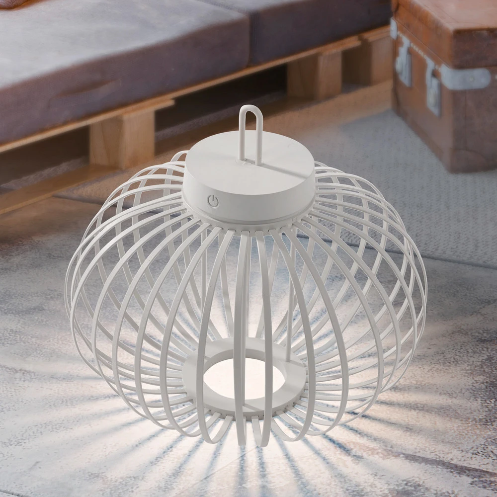 JUST LIGHT. Lampe de table LED à autonomie renouvelable Akuba, blanc, 33 cm, bambou avec câble textile