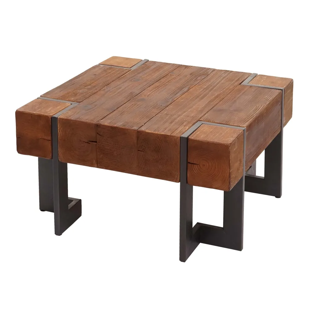 Table basse table de salon en bois de sapin marron pieds en métal 70 x 70 cm 04_0008418 - Certifié CE