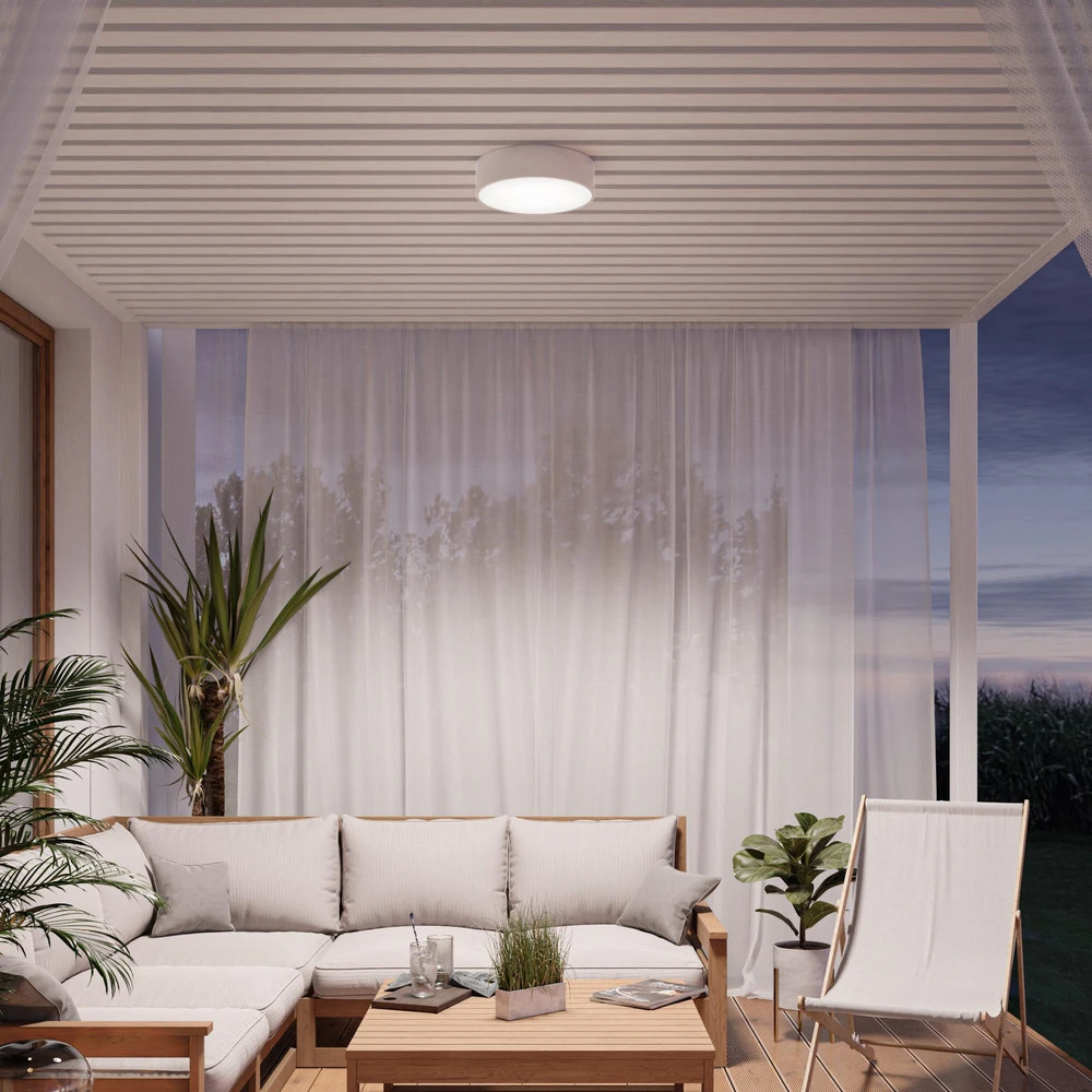 Luminaire de plafond à panneaux Plafonnier Cleo, Ø 50 cm, IP54, blanc, métal, E27