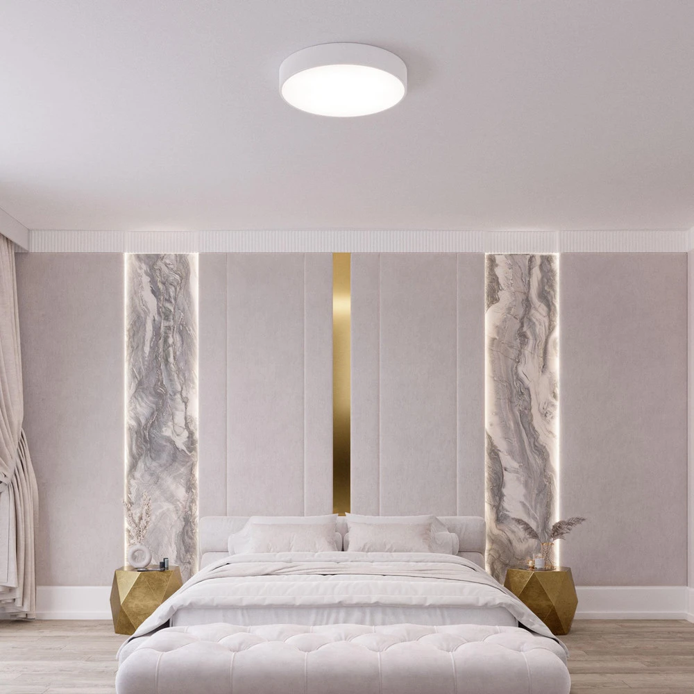 Luminaire de plafond à panneaux Plafonnier Cleo, Ø 50 cm, IP54, blanc, métal, E27