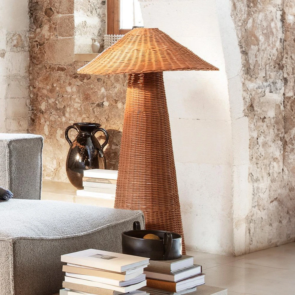 Abat-jour conique ferm LIVING Lampe sur pied Dou, rotin, fer, hauteur 131 cm