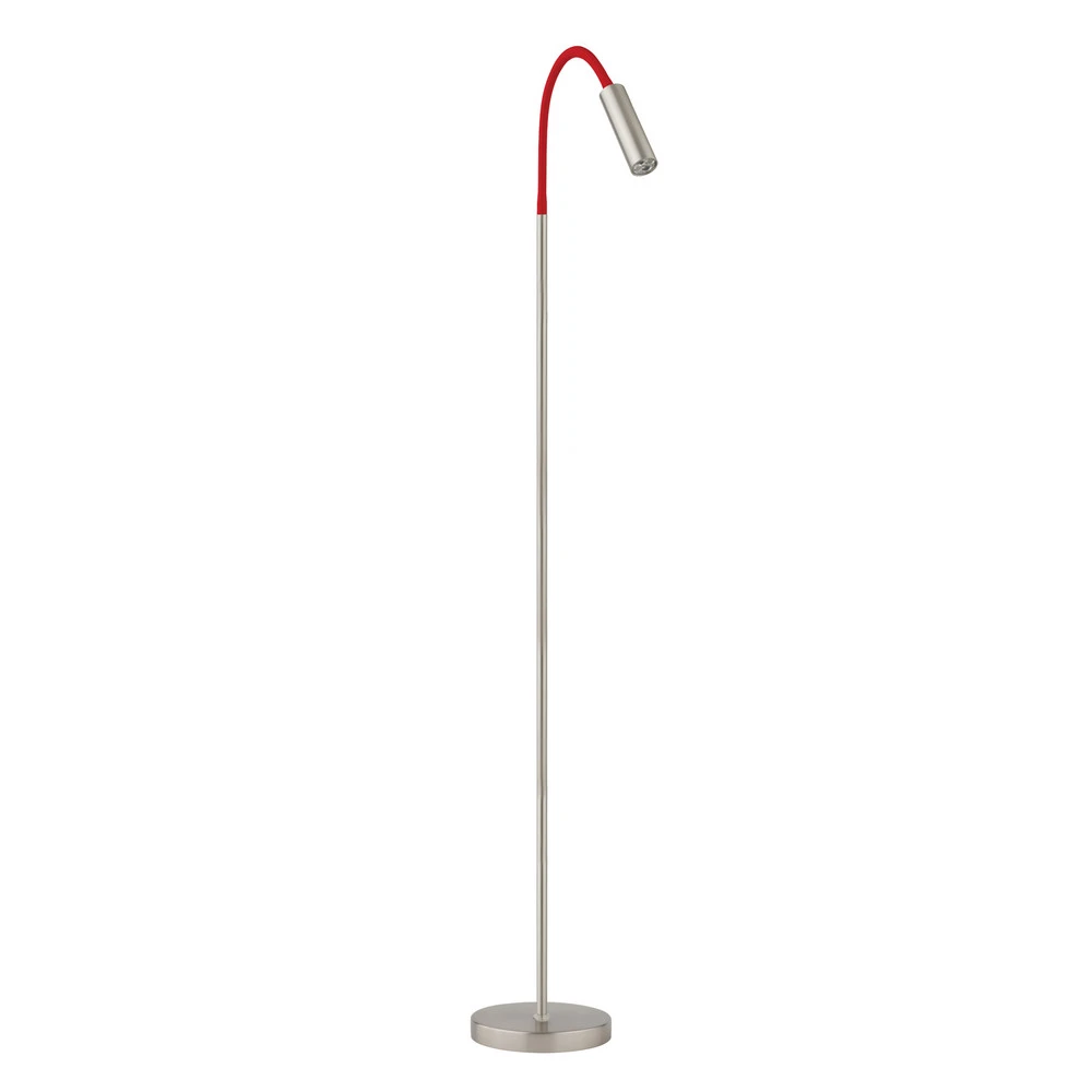 Lampe sur pied LED Rocco Busch, nickel mat, bras flexible rouge, abat-jour inclus – réf. 10021822