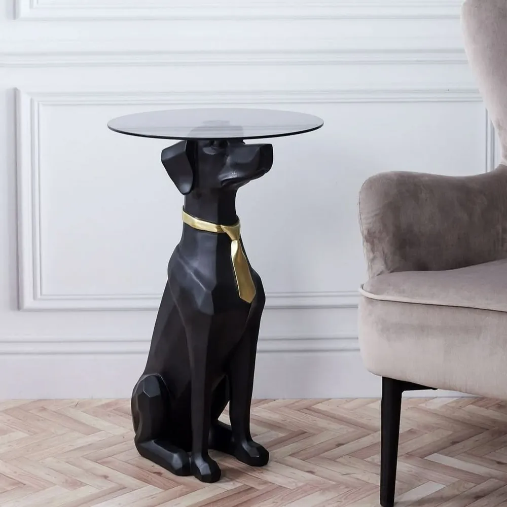 TABLE BASSE DECO CHIEN ASSIS 66CM CMP