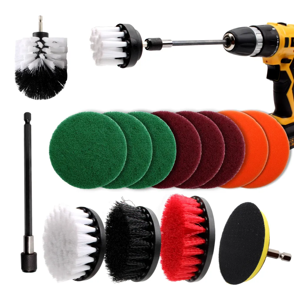 Kit d'accessoires pour brosses de perceuse Kit d'outils de nettoyage à brosses électriques 15 pièces