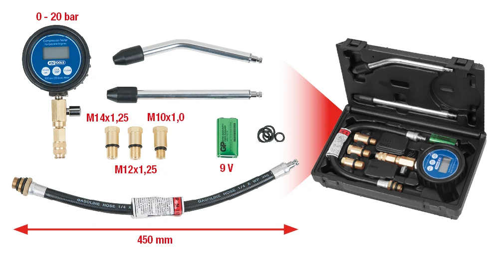 KS TOOLS Jeu d'outils de contrôle de compression, digital, 7 pcs ( 152.2030 )