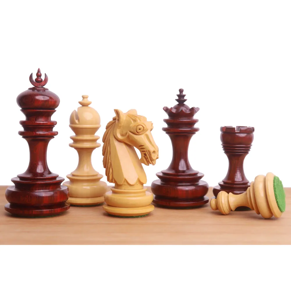 3.3 « Moonlit Majesty Luxe Jeu d'échecs - Pièces d'échecs uniquement - Bourgeon de bois de rose et buis