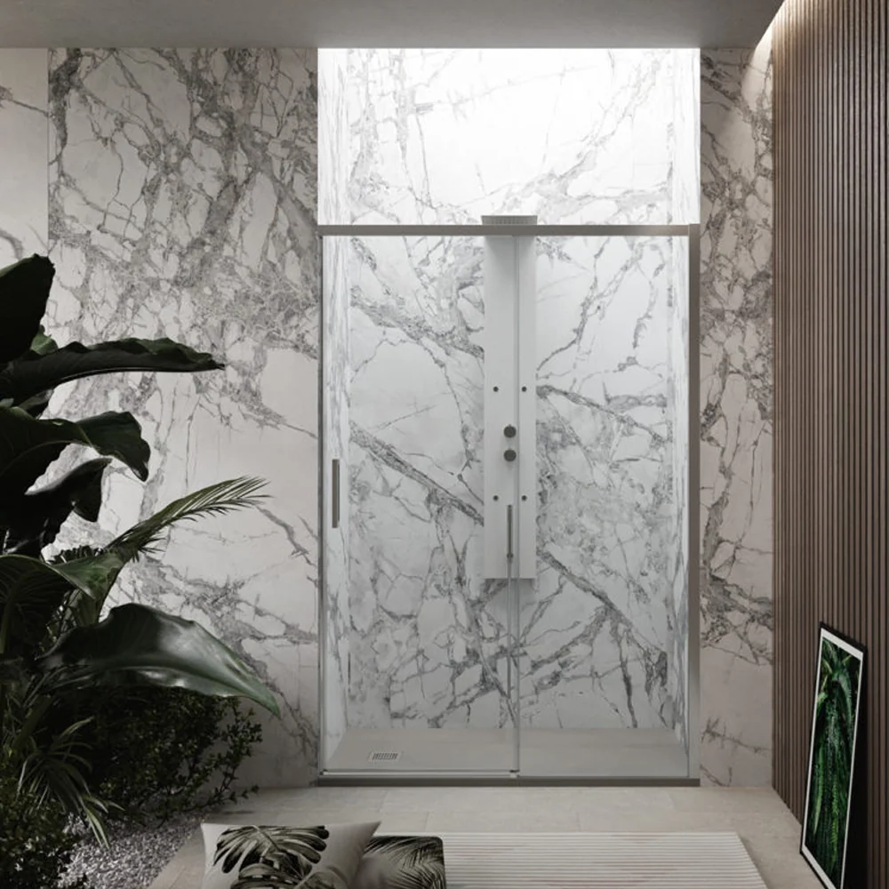 Porte de douche coulissante droite 100 cm modèle Lauren en verre trempé 8 mm