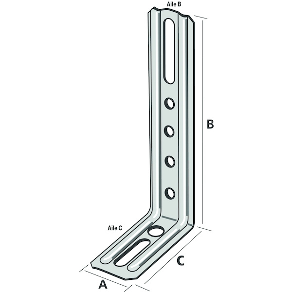 Équerre combinée Équerre de fixation de fenêtre END droite nervurée - Dimensions (L1 x L2) : 70 x 70 mm - Largeur : 30 mm...