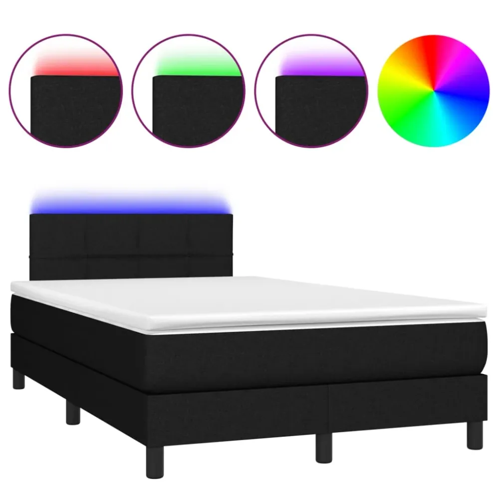 Cadre de lit LED avec sommier tête de lit matelas 120 x 200 cm tissu noir TDL0209285 Éclairage chaud 2700K