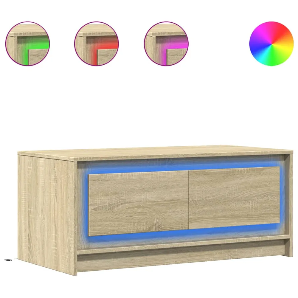 Table basse de salon design récent avec lumières LED en bois d'ingénierie couleur chêne DEC037655