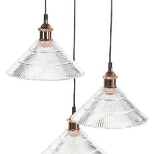 Lampe suspension à 3 lumières en verre clair CURONE | 4000K | lumière neutre