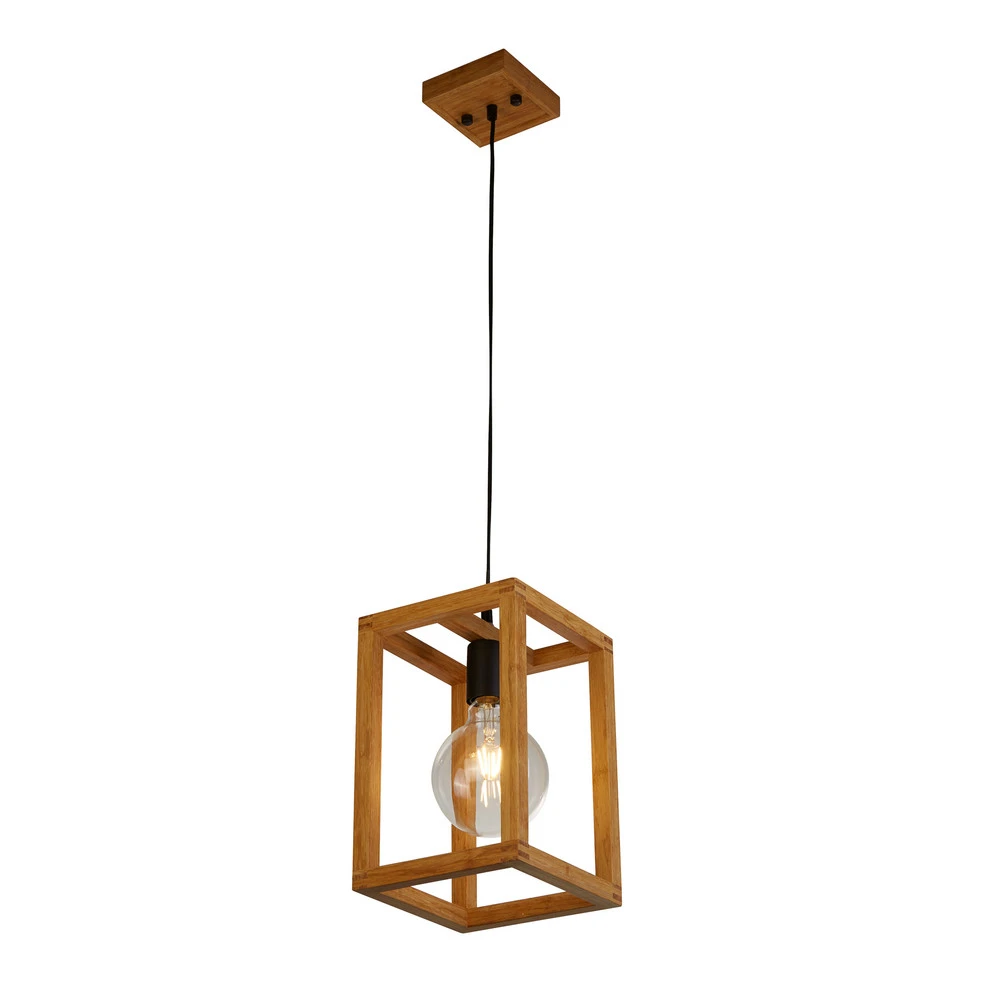 Suspension Square, 30 cm de haut, bambou, E27 à fixation clip