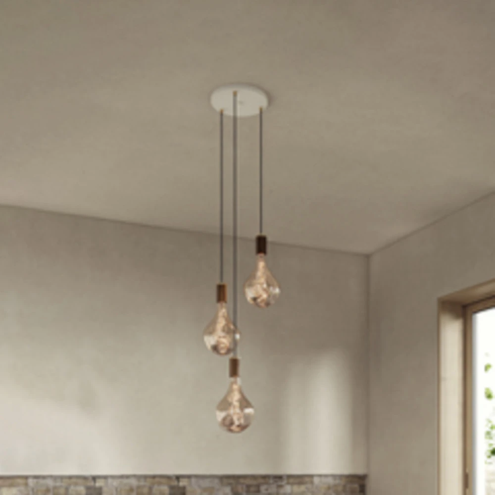 Tala Suspension Triplement Pendant ronde, E27 évidente, blanc/noix