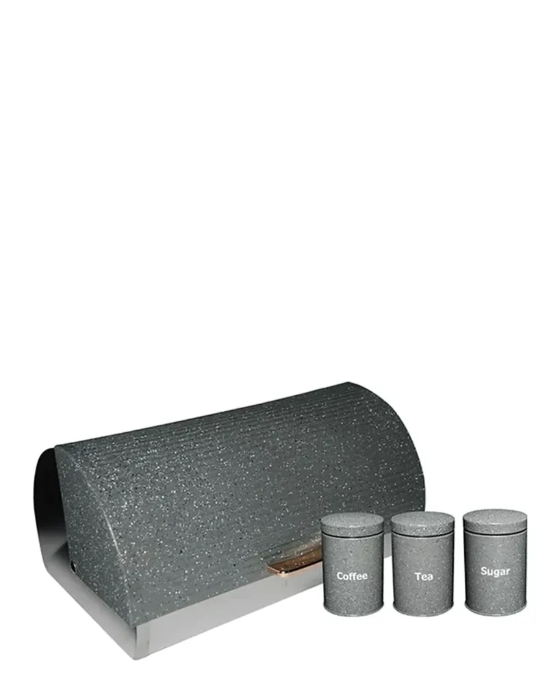 CH Dotted Bread Bin & 3 Pcs Canister Set - Grey en acier galvanisé